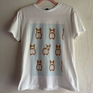 Marine Layer White Tee with Brown Corgi Repeat Graphic